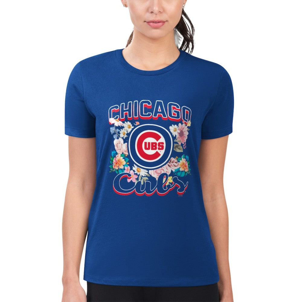 Chicago Cubs G-III 4Her by Carl Banks Women's Super-Slim Fit Lightweight Flowers Graphic T-Shirt Royal