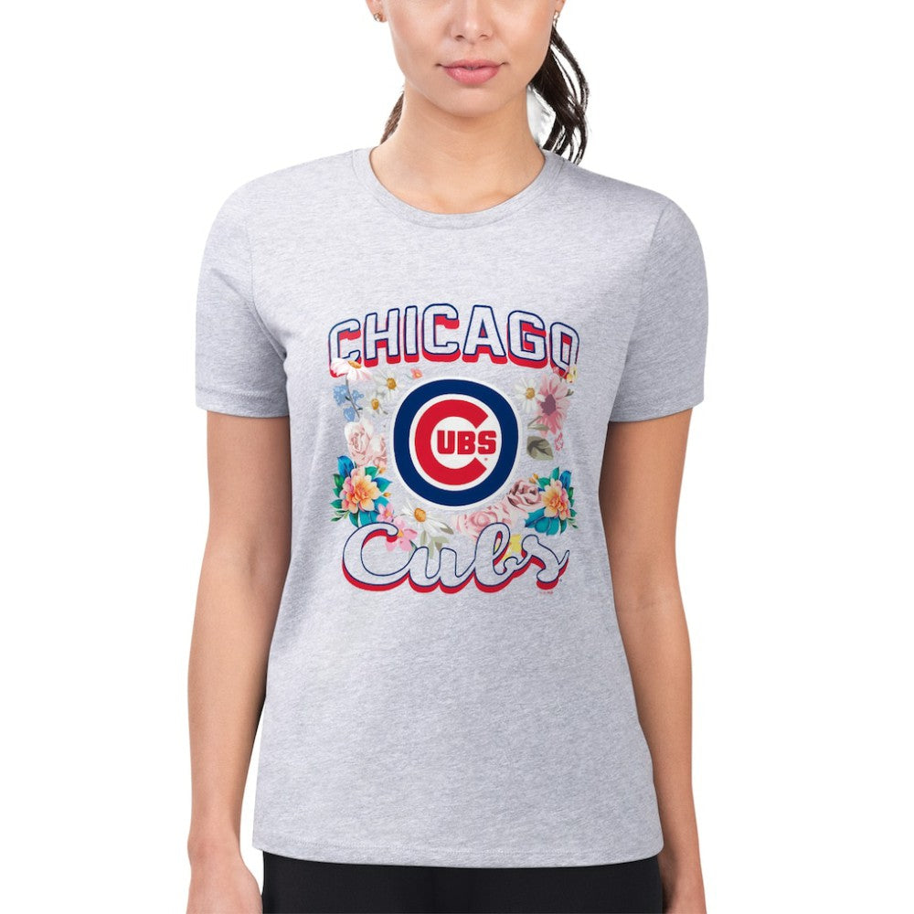 Chicago Cubs G-III 4Her by Carl Banks Women's Super-Slim Fit Lightweight Flowers Graphic T-Shirt Heather Gray