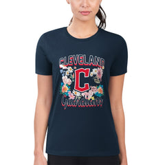 Cleveland Guardians G-III 4Her by Carl Banks Women's Super-Slim Fit Lightweight Flowers Graphic T-Shirt Navy