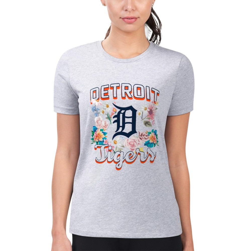 Detroit Tigers G-III 4Her by Carl Banks Women's Super-Slim Fit Lightweight Flowers Graphic T-Shirt Heather Gray