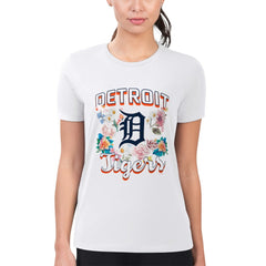 Detroit Tigers G-III 4Her by Carl Banks Women's Super-Slim Fit Lightweight Flowers Graphic T-Shirt White