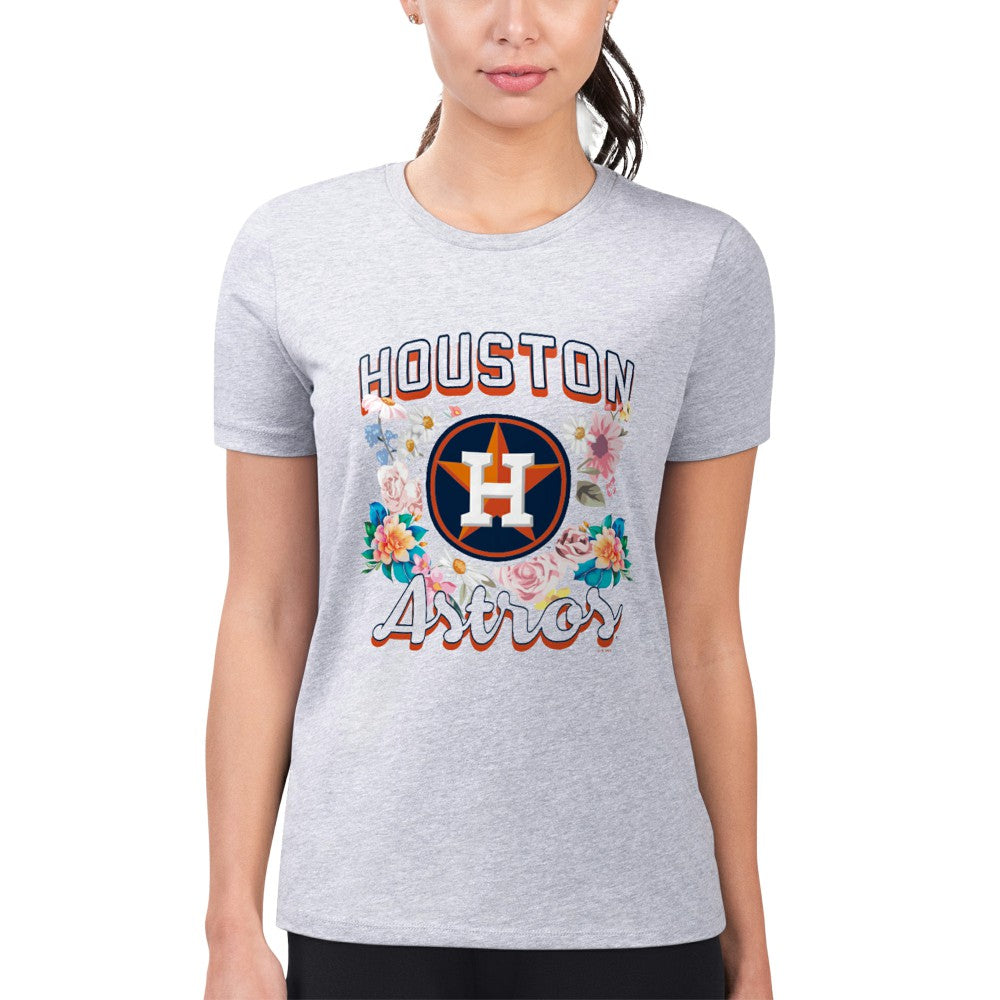 Houston Astros G-III 4Her by Carl Banks Women's Super-Slim Fit Lightweight Flowers Graphic T-Shirt Heather Gray