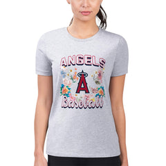 Los Angeles Angels G-III 4Her by Carl Banks Women's Super-Slim Fit Lightweight Flowers Graphic T-Shirt Heather Gray