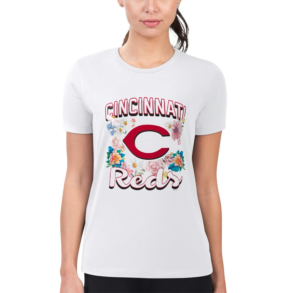 Cincinnati Reds G-III 4Her by Carl Banks Women's Super-Slim Fit Lightweight Flowers Graphic T-Shirt White