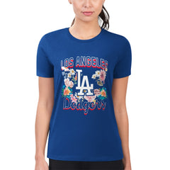 Los Angeles Dodgers G-III 4Her by Carl Banks Women's Super-Slim Fit Lightweight Flowers Graphic T-Shirt Royal