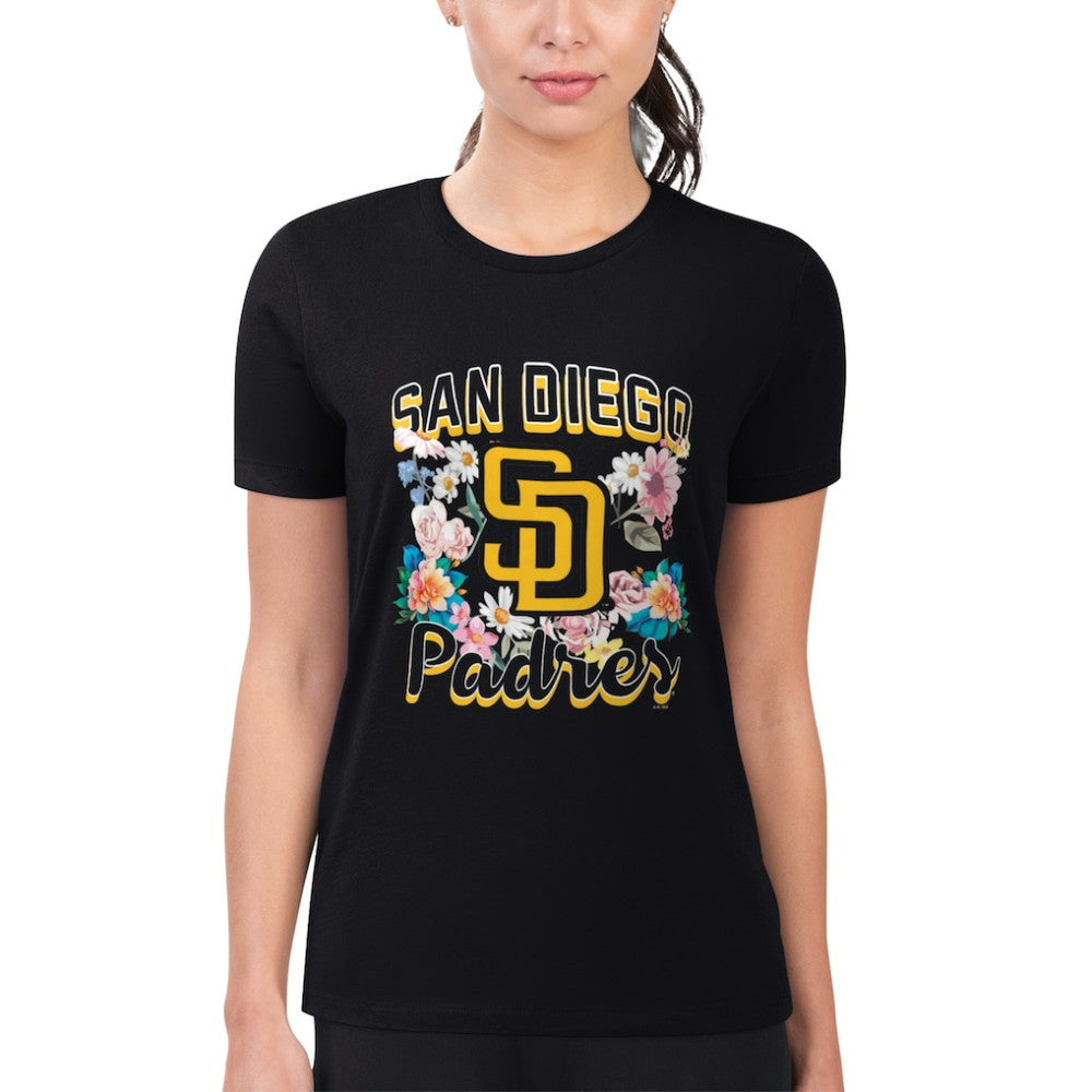 San Diego Padres G-III 4Her by Carl Banks Women's Super-Slim Fit Lightweight Flowers Graphic T-Shirt Black