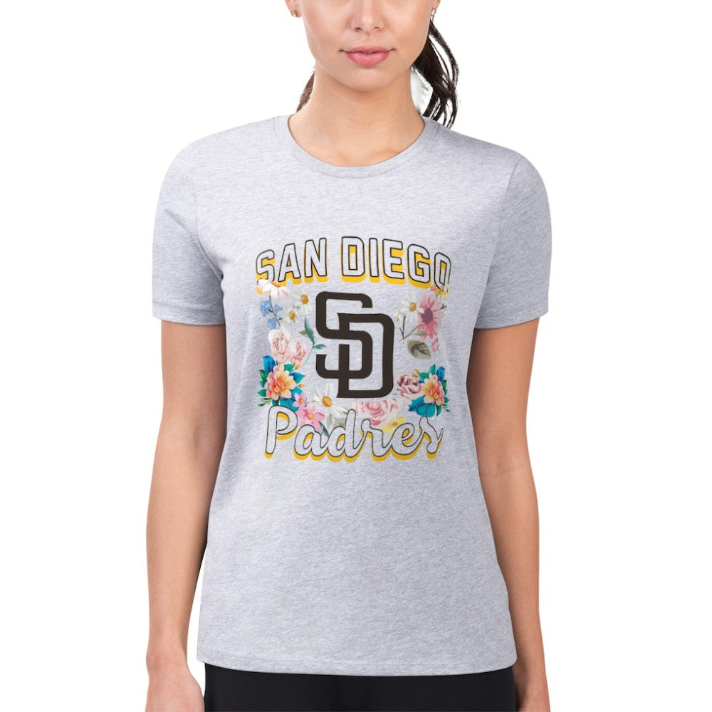 San Diego Padres G-III 4Her by Carl Banks Women's Super-Slim Fit Lightweight Flowers Graphic T-Shirt Heather Gray