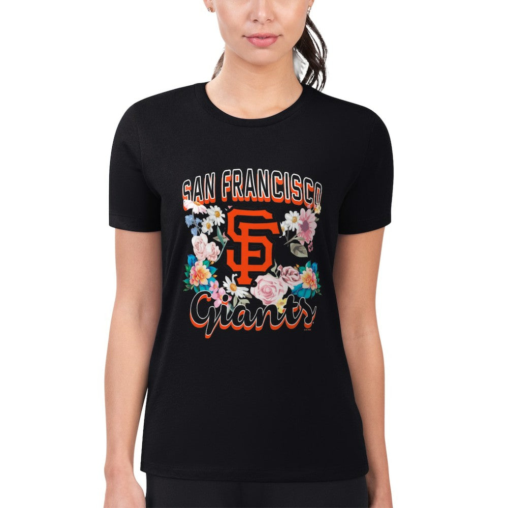 San Francisco Giants G-III 4Her by Carl Banks Women's Super-Slim Fit Lightweight Flowers Graphic T-Shirt Black