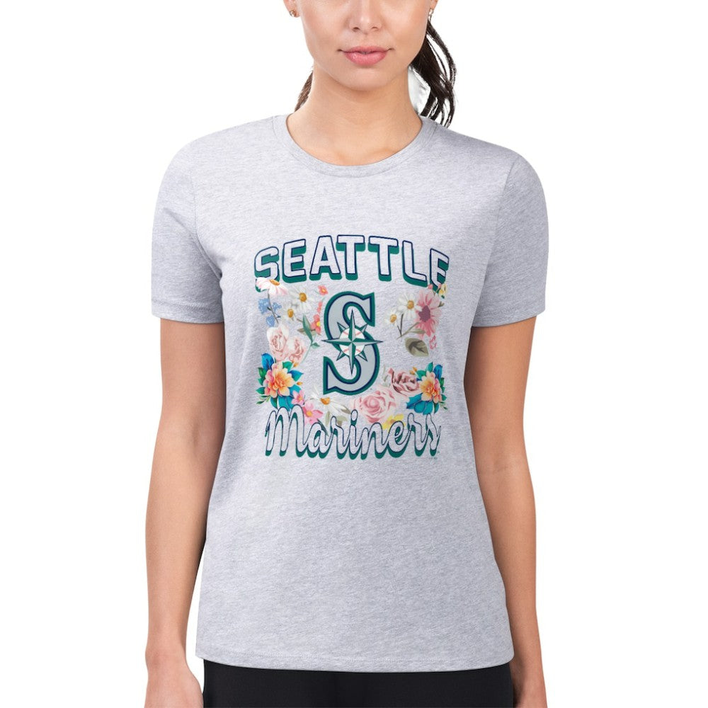 Seattle Mariners G-III 4Her by Carl Banks Women's Super-Slim Fit Lightweight Flowers Graphic T-Shirt Heather Gray