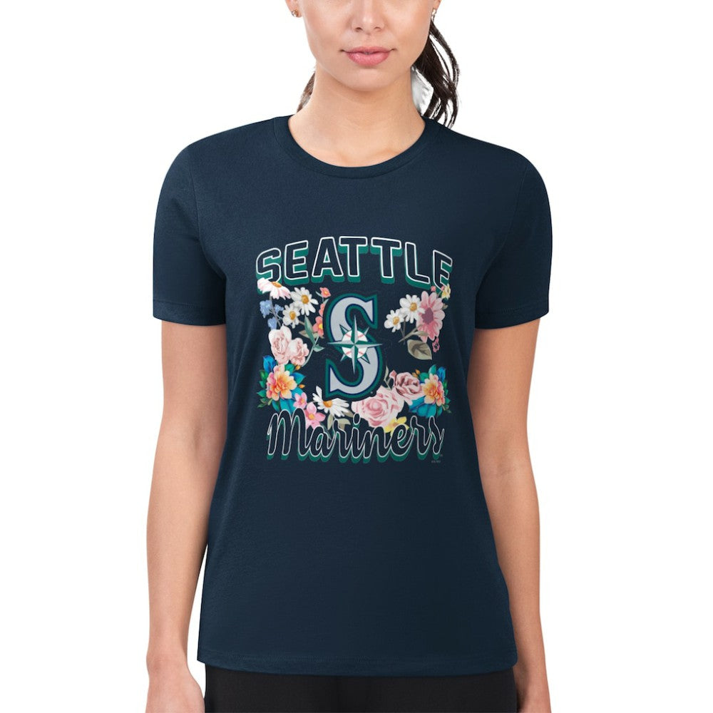 Seattle Mariners G-III 4Her by Carl Banks Women's Super-Slim Fit Lightweight Flowers Graphic T-Shirt Navy