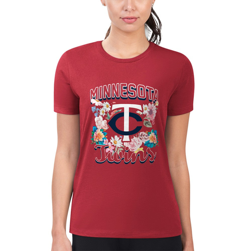 Minnesota Twins G-III 4Her by Carl Banks Women's Super-Slim Fit Lightweight Flowers Graphic T-Shirt Red