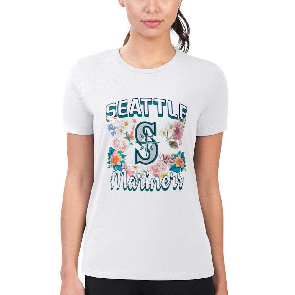 Seattle Mariners G-III 4Her by Carl Banks Women's Super-Slim Fit Lightweight Flowers Graphic T-Shirt White
