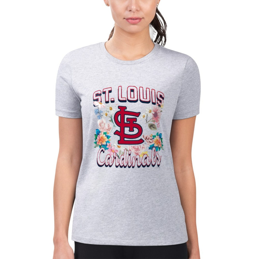 St. Louis Cardinals G-III 4Her by Carl Banks Women's Super-Slim Fit Lightweight Flowers Graphic T-Shirt Heather Gray