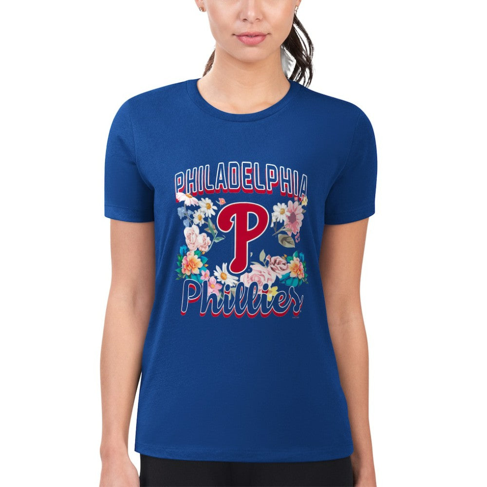 Philadelphia Phillies G-III 4Her by Carl Banks Women's Super-Slim Fit Lightweight Flowers Graphic T-Shirt Royal