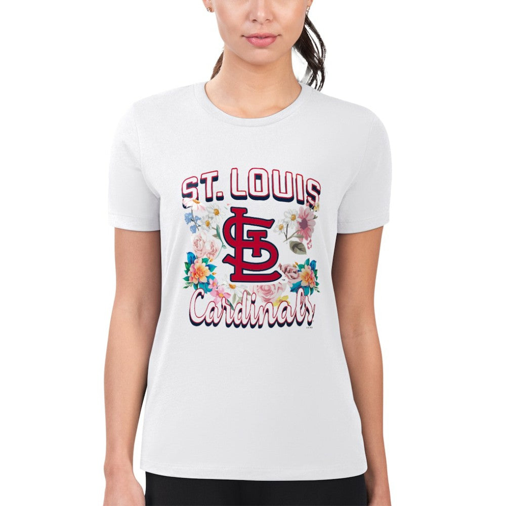 St. Louis Cardinals G-III 4Her by Carl Banks Women's Super-Slim Fit Lightweight Flowers Graphic T-Shirt White