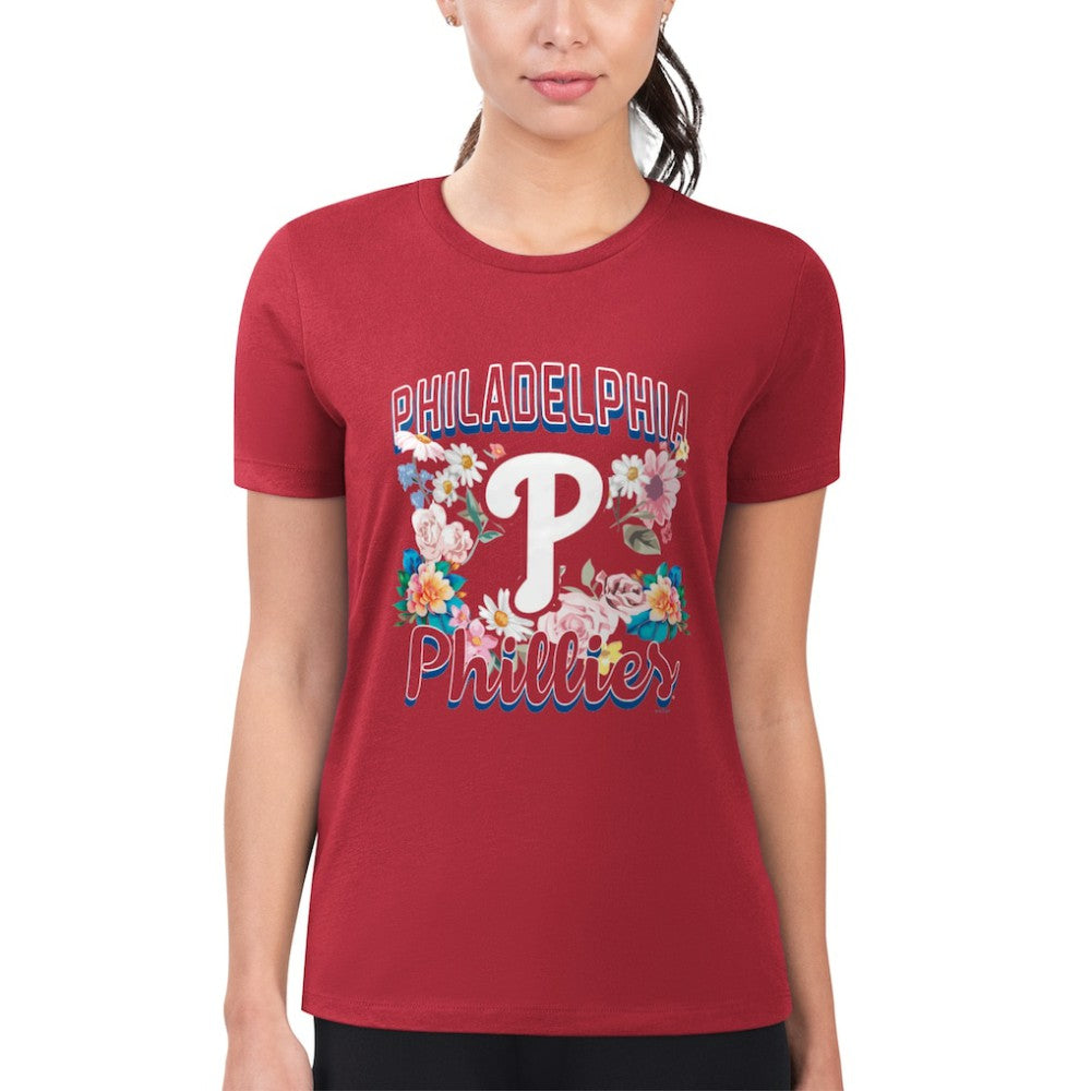 Philadelphia Phillies G-III 4Her by Carl Banks Women's Super-Slim Fit Lightweight Flowers Graphic T-Shirt Red
