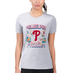 Philadelphia Phillies G-III 4Her by Carl Banks Women's Super-Slim Fit Lightweight Flowers Graphic T-Shirt Heather Gray