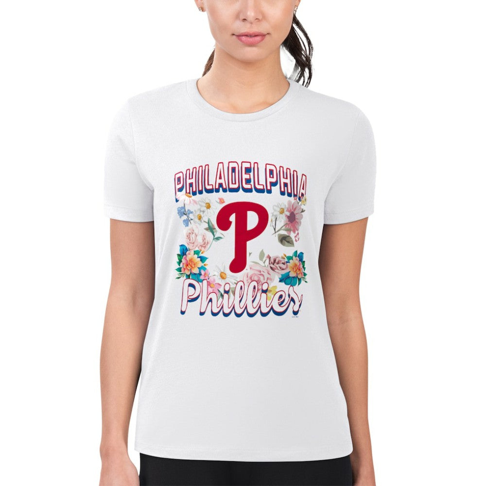 Philadelphia Phillies G-III 4Her by Carl Banks Women's Super-Slim Fit Lightweight Flowers Graphic T-Shirt White