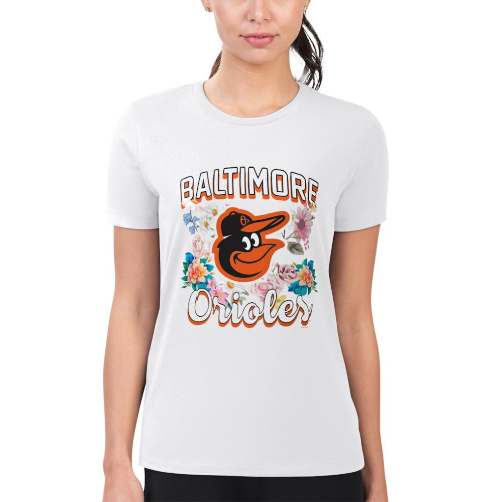 Baltimore Orioles G-III 4Her by Carl Banks Women's Super-Slim Fit Lightweight Flowers Graphic T-Shirt White