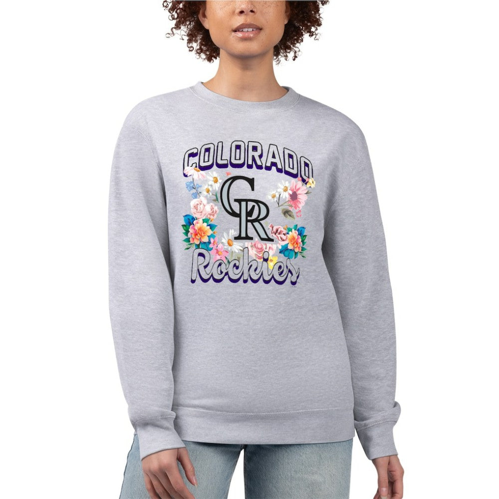 Colorado Rockies G-III 4Her by Carl Banks Women's Flowers Graphic Pullover Sweatshirt Heather Gray