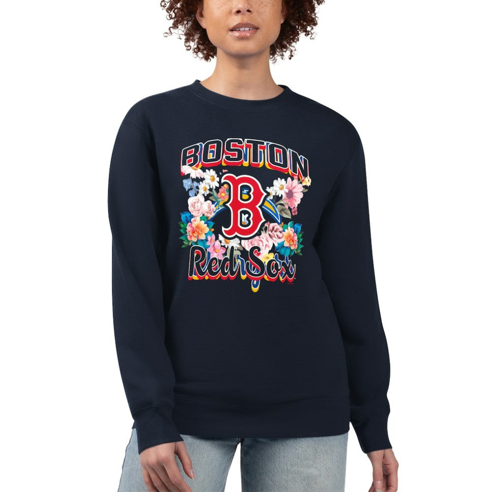 Boston Red Sox G-III 4Her by Carl Banks Women's Flowers Graphic Pullover Sweatshirt Navy