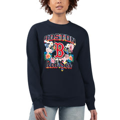 Boston Red Sox G-III 4Her by Carl Banks Women's Flowers Graphic Pullover Sweatshirt Navy