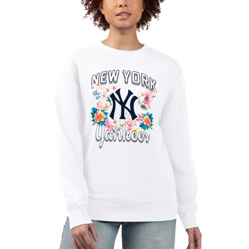 New York Yankees G-III 4Her by Carl Banks Women's Flowers Graphic Pullover Sweatshirt White