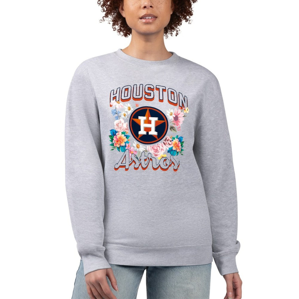 Houston Astros G-III 4Her by Carl Banks Women's Flowers Graphic Pullover Sweatshirt Heather Gray