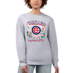 Chicago Cubs G-III 4Her by Carl Banks Women's Flowers Graphic Pullover Sweatshirt Heather Gray