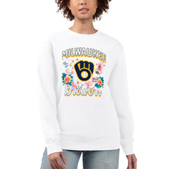 Milwaukee Brewers G-III 4Her by Carl Banks Women's Flowers Graphic Pullover Sweatshirt White