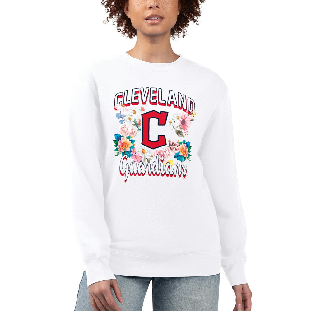 Cleveland Guardians G-III 4Her by Carl Banks Women's Flowers Graphic Pullover Sweatshirt White