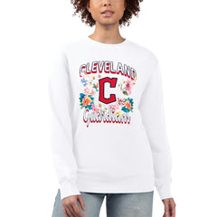 Cleveland Guardians G-III 4Her by Carl Banks Women's Flowers Graphic Pullover Sweatshirt White