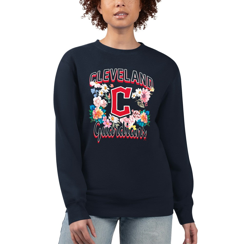Cleveland Guardians G-III 4Her by Carl Banks Women's Flowers Graphic Pullover Sweatshirt Navy