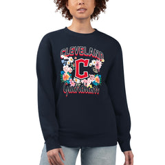 Cleveland Guardians G-III 4Her by Carl Banks Women's Flowers Graphic Pullover Sweatshirt Navy