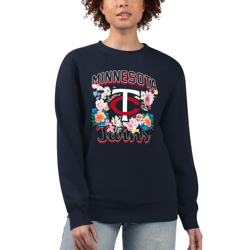 Minnesota Twins G-III 4Her by Carl Banks Women's Flowers Graphic Pullover Sweatshirt Navy