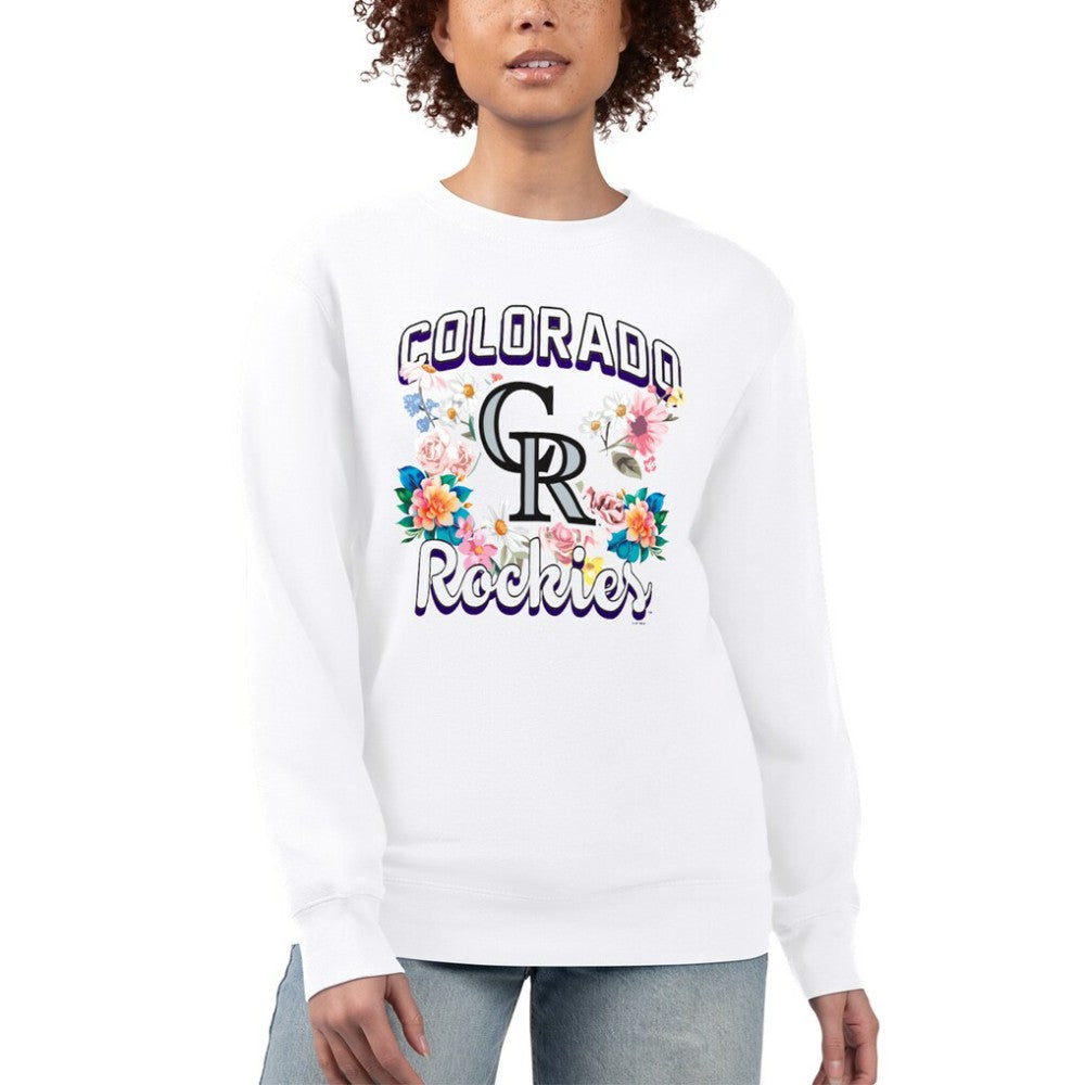 Colorado Rockies G-III 4Her by Carl Banks Women's Flowers Graphic Pullover Sweatshirt White