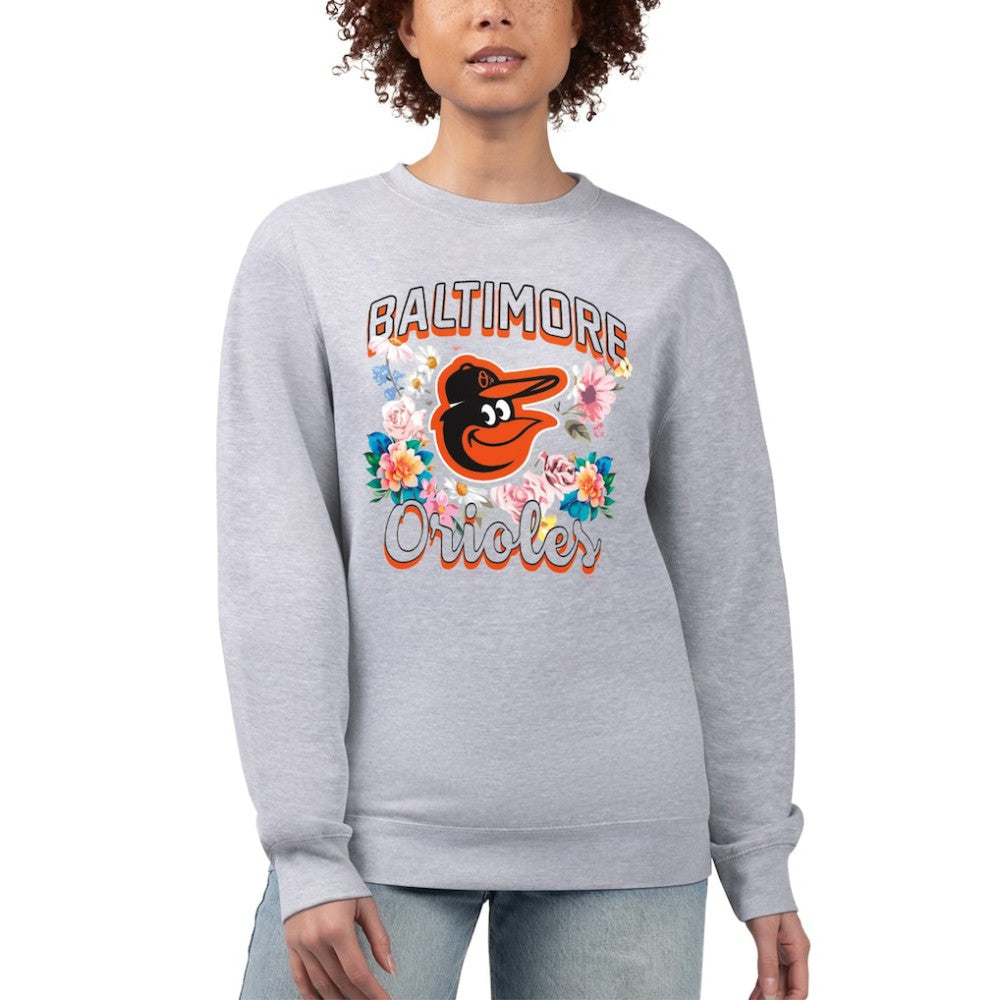 Baltimore Orioles G-III 4Her by Carl Banks Women's Flowers Graphic Pullover Sweatshirt Heather Gray