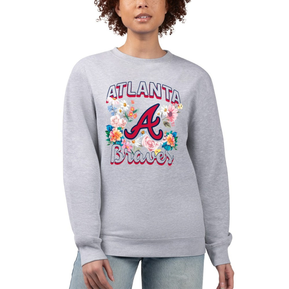 Atlanta Braves G-III 4Her by Carl Banks Women's Flowers Graphic Pullover Sweatshirt Heather Gray