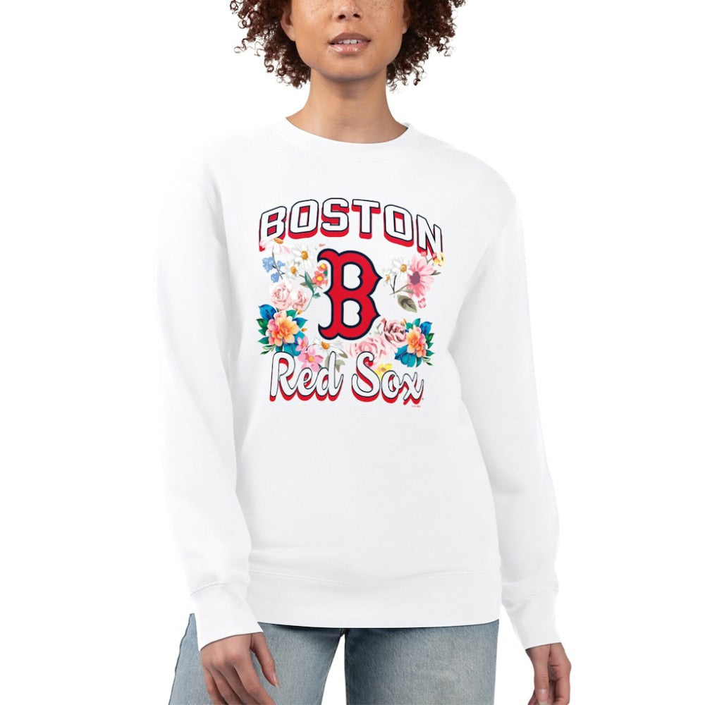 Boston Red Sox G-III 4Her by Carl Banks Women's Flowers Graphic Pullover Sweatshirt White