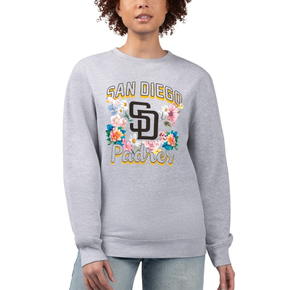 San Diego Padres G-III 4Her by Carl Banks Women's Flowers Graphic Pullover Sweatshirt Heather Gray