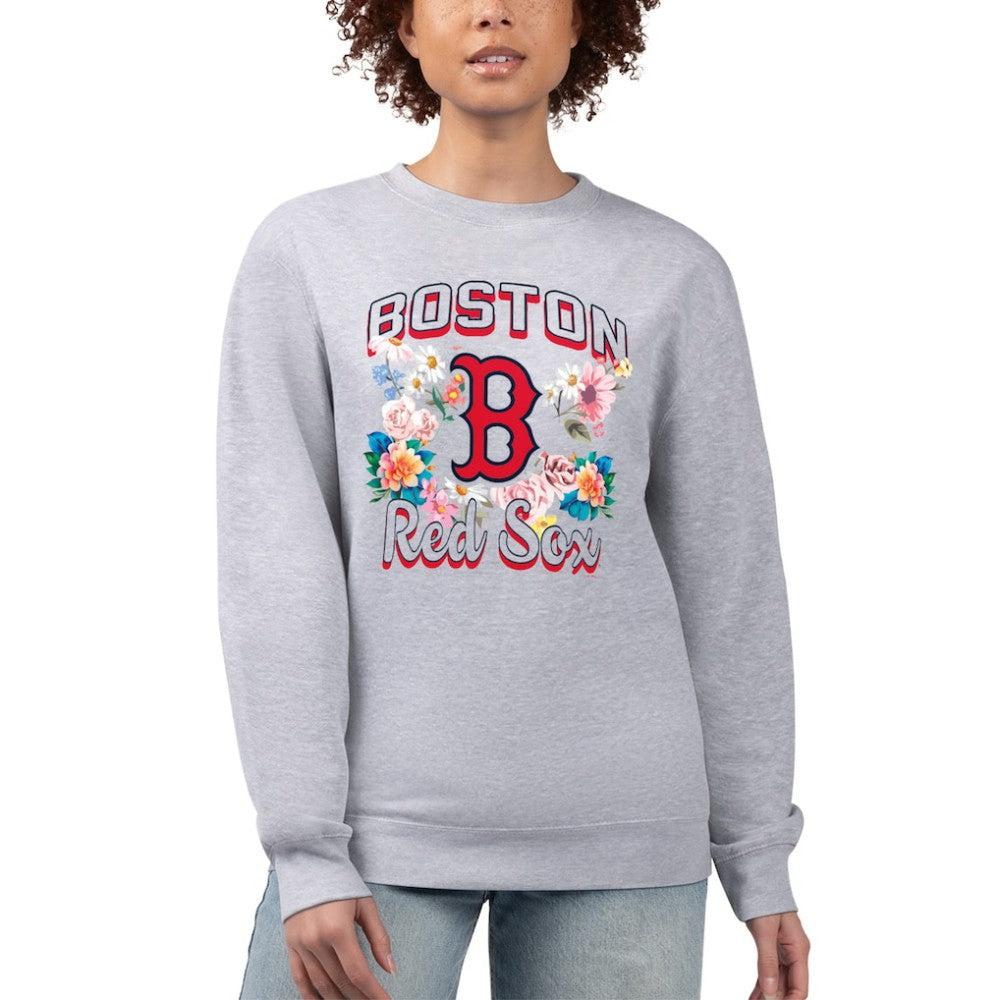 Boston Red Sox G-III 4Her by Carl Banks Women's Flowers Graphic Pullover Sweatshirt Heather Gray