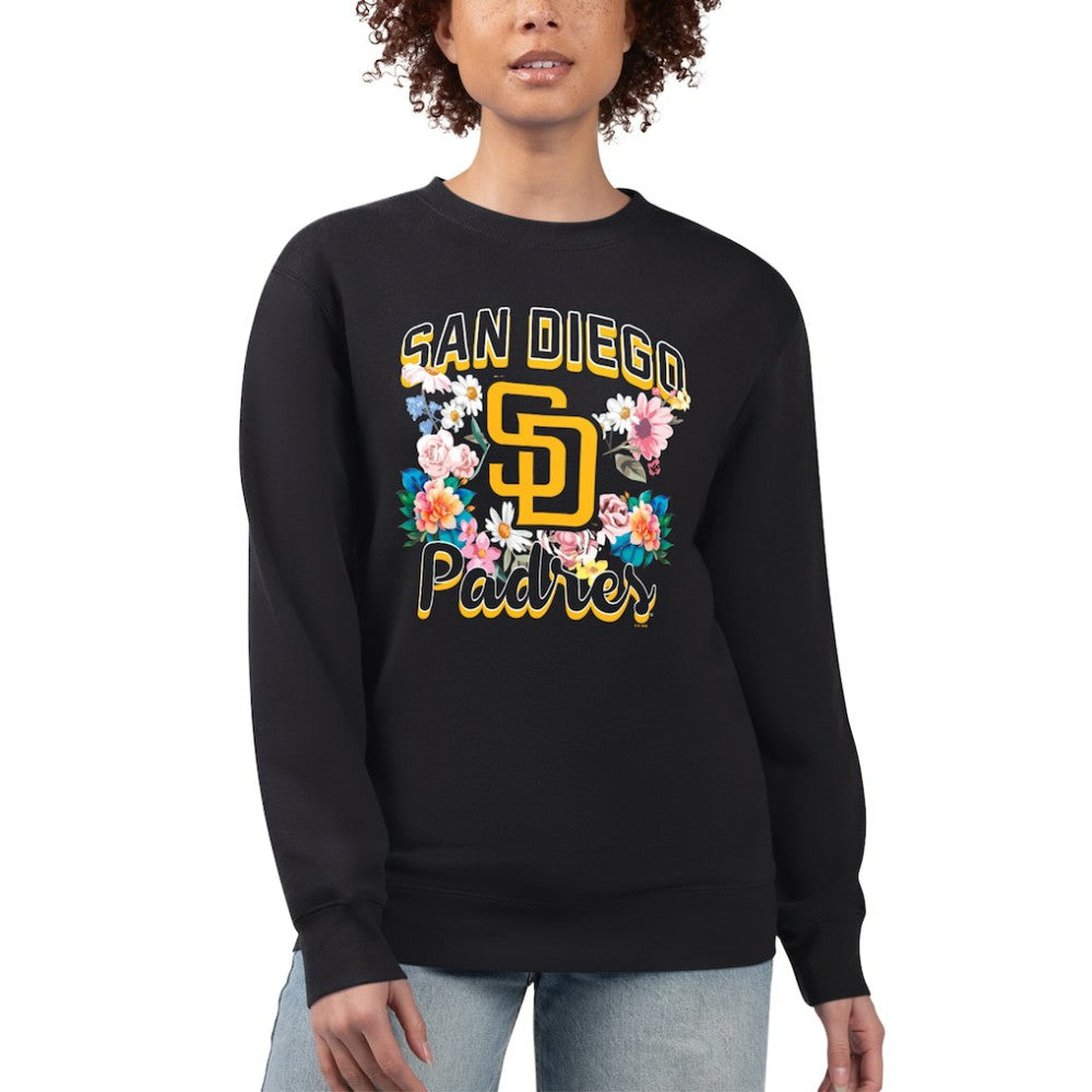 San Diego Padres G-III 4Her by Carl Banks Women's Flowers Graphic Pullover Sweatshirt Black