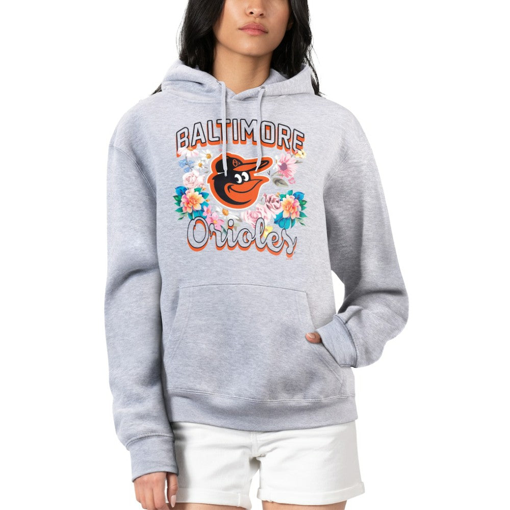 Baltimore Orioles G-III 4Her by Carl Banks Women's Flowers Graphic Pullover Hoodie Heather Gray