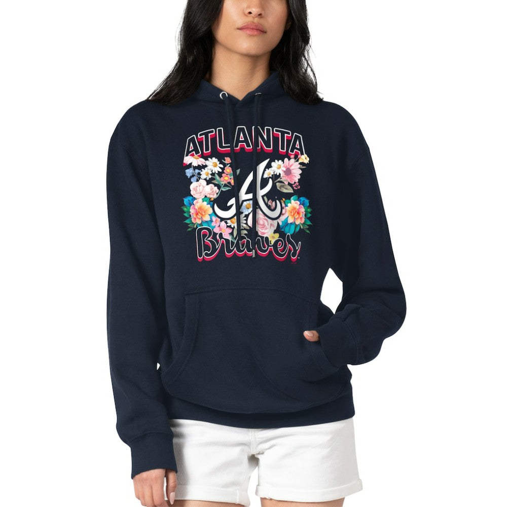 Atlanta Braves G-III 4Her by Carl Banks Women's Flowers Graphic Pullover Hoodie Navy