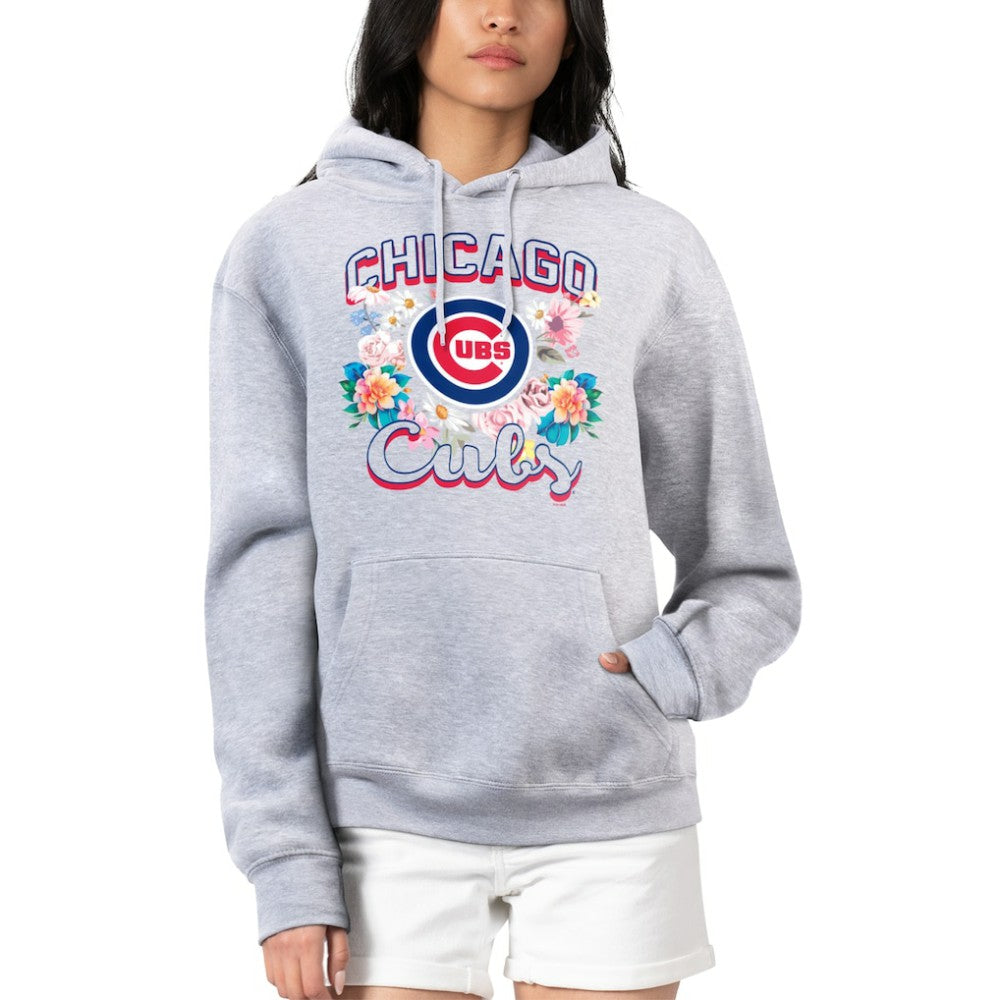 Chicago Cubs G-III 4Her by Carl Banks Women's Flowers Graphic Pullover Hoodie Heather Gray