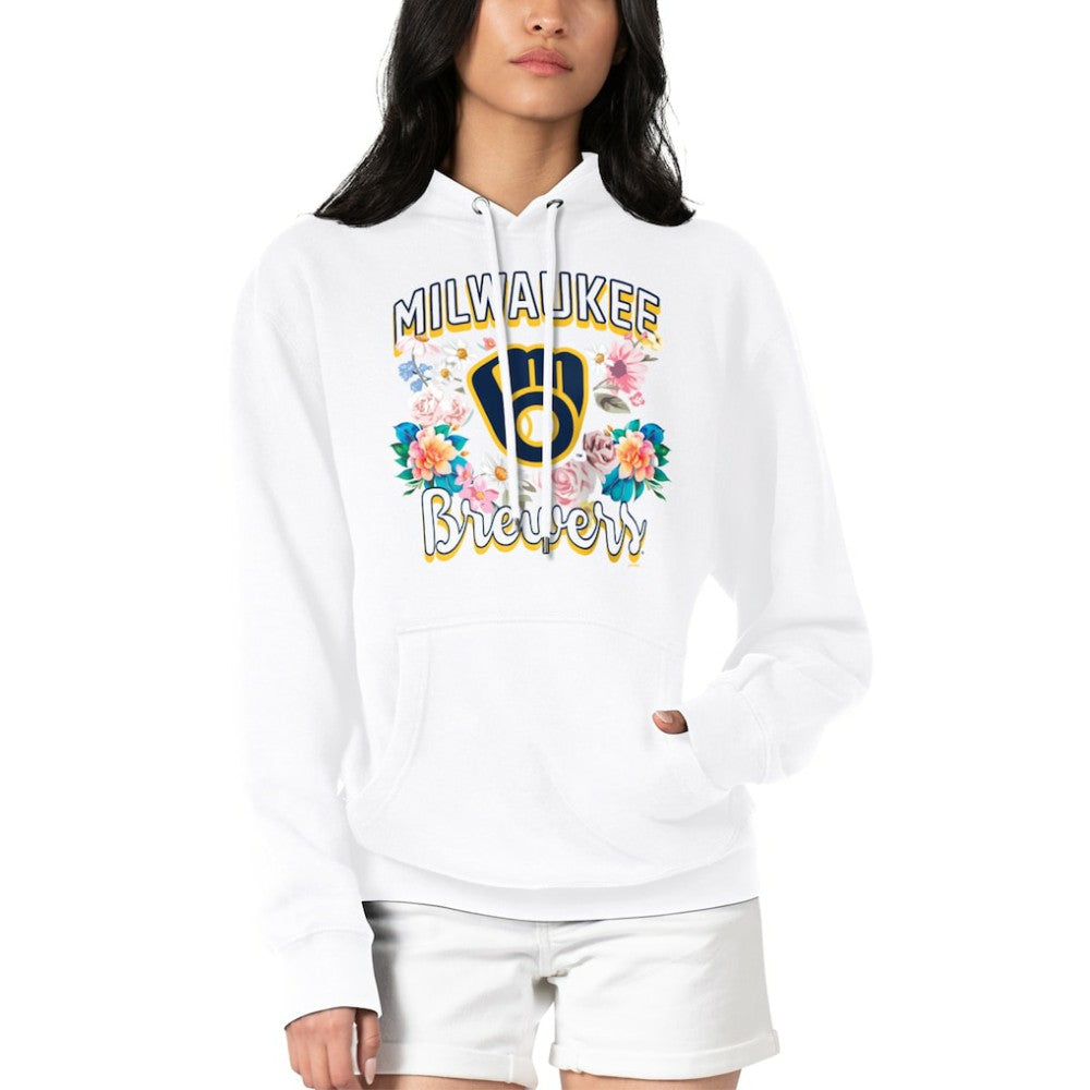 Milwaukee Brewers G-III 4Her by Carl Banks Women's Flowers Graphic Pullover Hoodie White