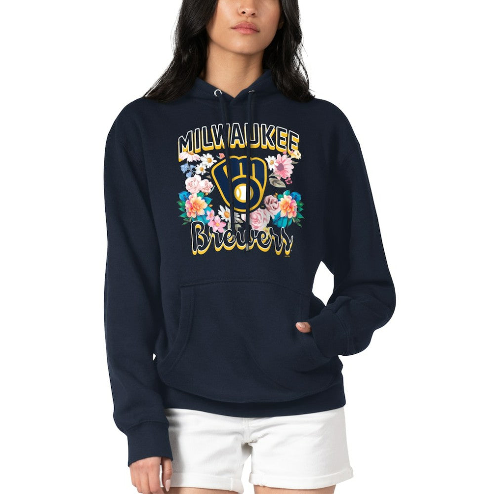 Milwaukee Brewers G-III 4Her by Carl Banks Women's Flowers Graphic Pullover Hoodie Navy