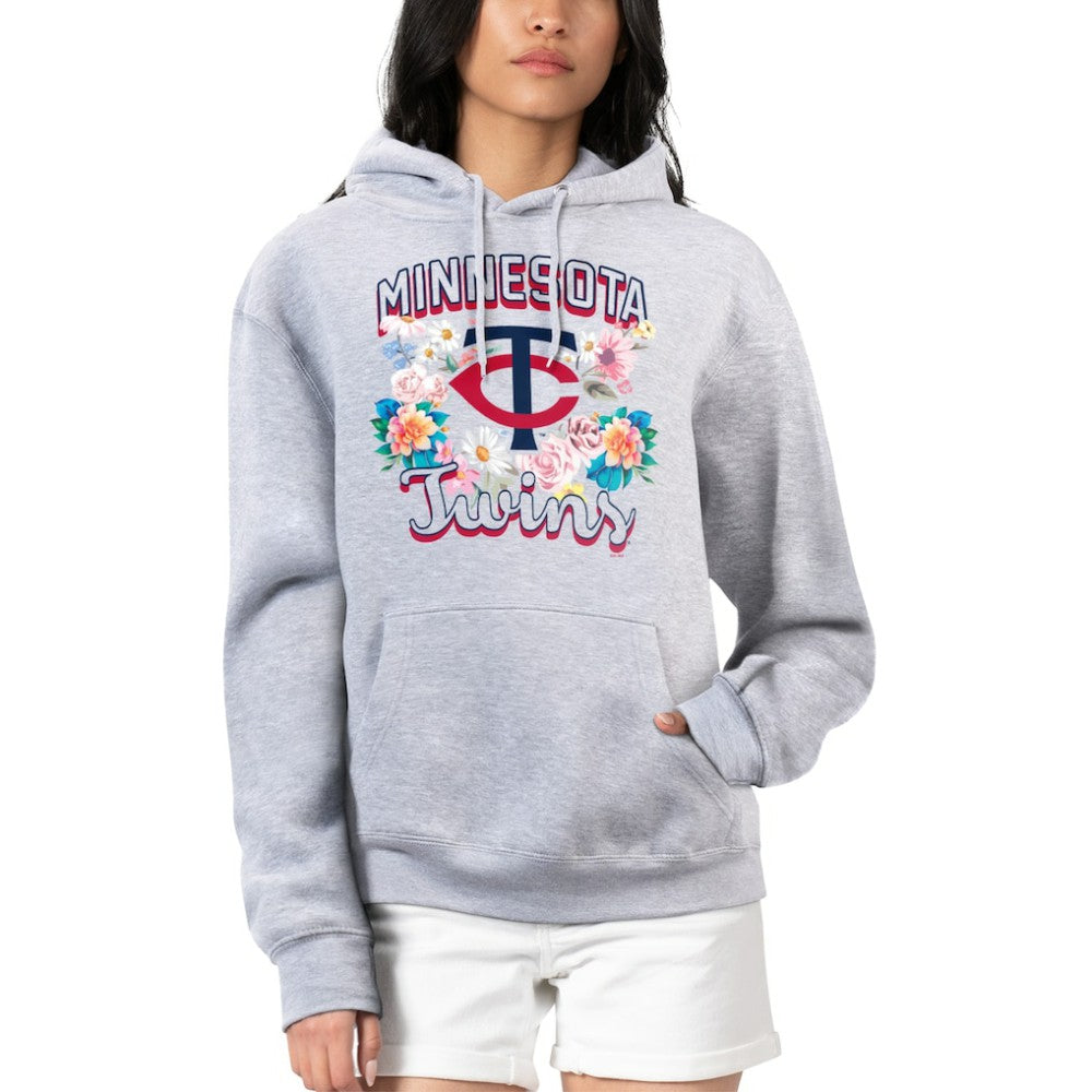 Minnesota Twins G-III 4Her by Carl Banks Women's Flowers Graphic Pullover Hoodie Heather Gray