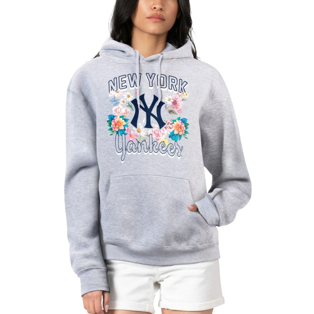 New York Yankees G-III 4Her by Carl Banks Women's Flowers Graphic Pullover Hoodie Heather Gray