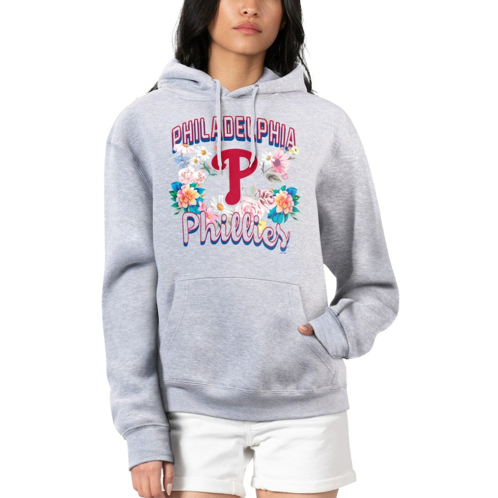 Philadelphia Phillies G-III 4Her by Carl Banks Women's Flowers Graphic Pullover Hoodie Heather Gray